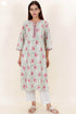 Bizzy Lizzy Cotton Kurta Pant Set With Chiffon Dupatta In Block Print