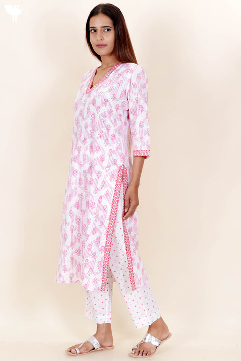 Cotton Kurta And Pant Set In Block Print