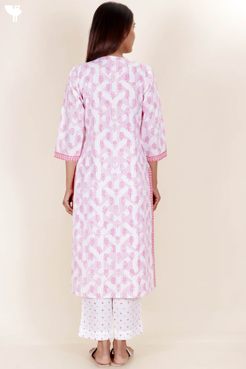 Cotton Kurta And Pant Set In Block Print