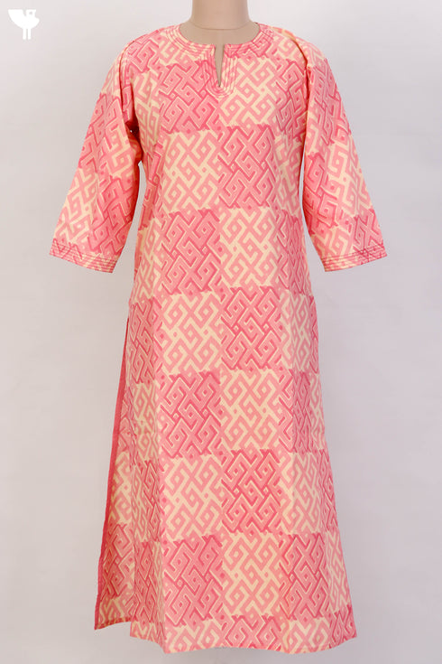 Terry Voile Kurta With Chiffon Dupatta In Graphic Block Print