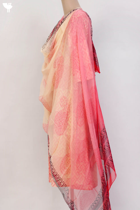 Terry Voile Kurta With Chiffon Dupatta In Graphic Block Print