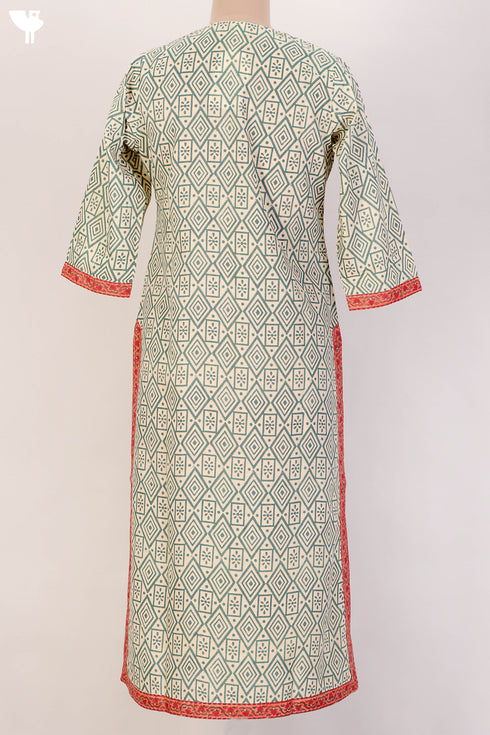 Terry Voile Kurta And Chiffon Dupatta Set In GeometricBlock Print