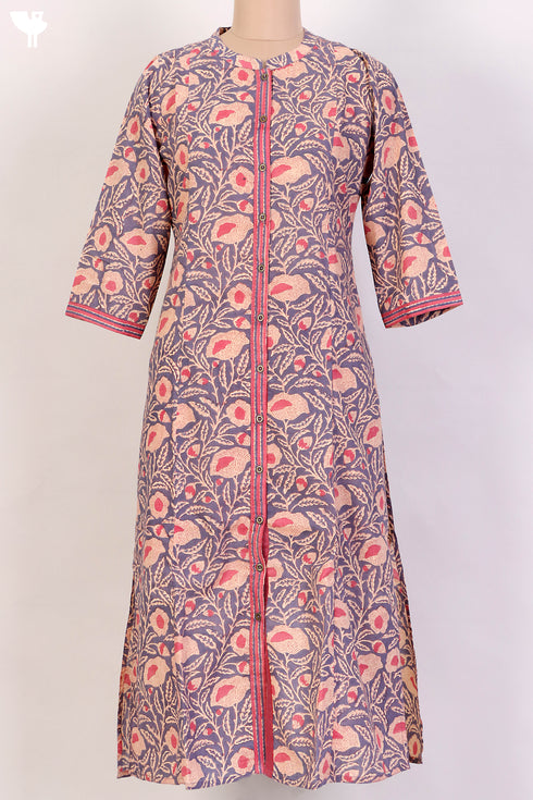 Terry Voile Kurta And Chiffon Dupatta Set In Floral Block Print