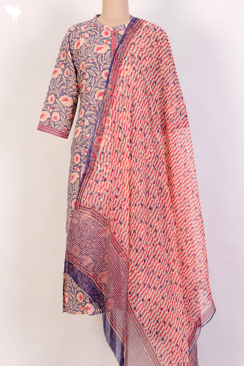 Terry Voile Kurta And Chiffon Dupatta Set In Floral Block Print