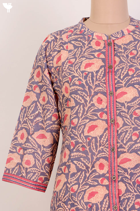 Terry Voile Kurta And Chiffon Dupatta Set In Floral Block Print