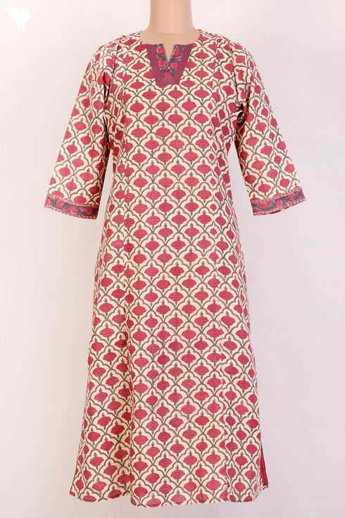 Terry Voile Kurta And Chiffon Dupatta Set In Floral Block Print