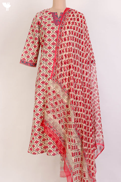 Terry Voile Kurta And Chiffon Dupatta Set In Floral Block Print