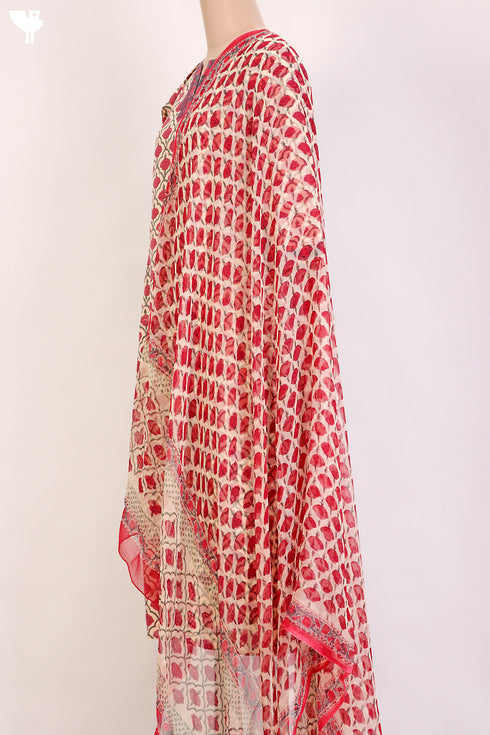 Terry Voile Kurta And Chiffon Dupatta Set In Floral Block Print