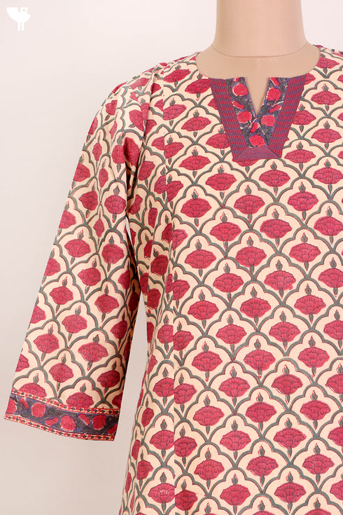 Terry Voile Kurta And Chiffon Dupatta Set In Floral Block Print