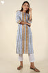 Bizzy Lizzy Kurta and Chiffon Dupatta In Cornflower Blue and Mustard Yellow Floral Block Print