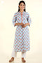 Bizzy Lizzy Kurta And Chiffon Dupatta Set in Sky Blue Paisley Block Print