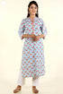 Bizzy Lizzy Kurta And Chiffon Dupatta Set in Sky Blue Paisley Block Print