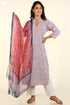 Bizzy Lizzy Kurta And Chiffon Dupatta Set In Indian RedAnd Blue Graphic Block Print