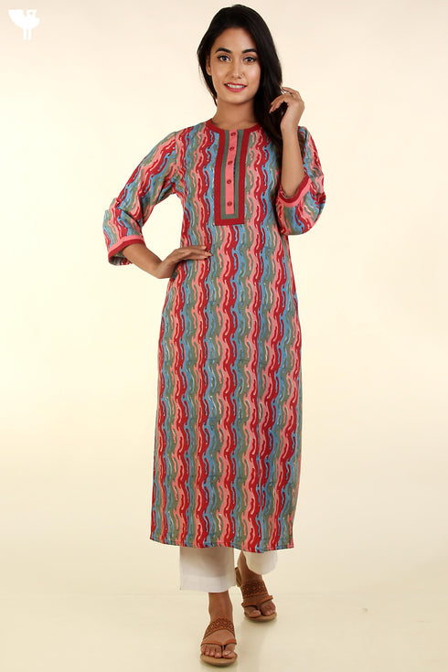 Bizzy Lizzy Kurta and Chiffon Dupatta In Graphic Block Print