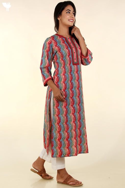 Bizzy Lizzy Kurta and Chiffon Dupatta In Graphic Block Print