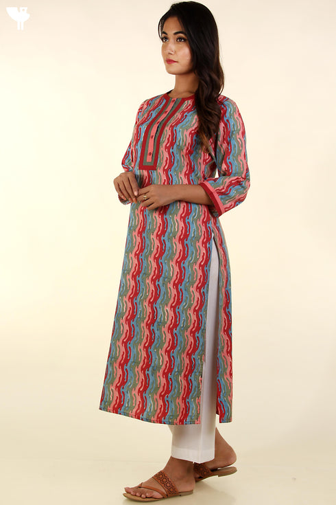 Bizzy Lizzy Kurta and Chiffon Dupatta In Graphic Block Print