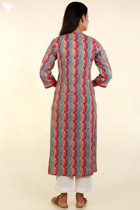 Bizzy Lizzy Kurta and Chiffon Dupatta In Graphic Block Print