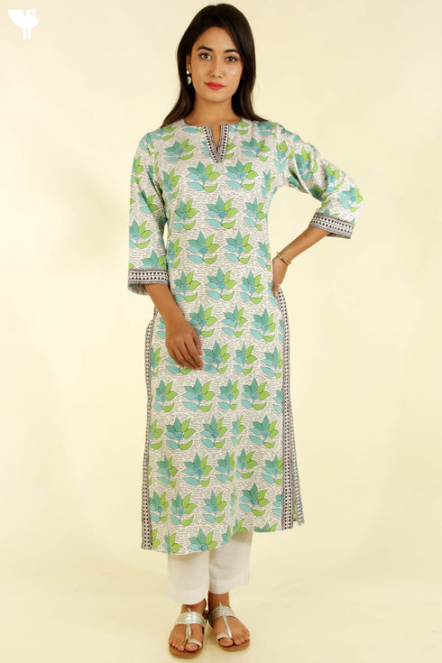 Bizzy Lizzy Kurta and Chiffon Dupatta In Floral Block Print