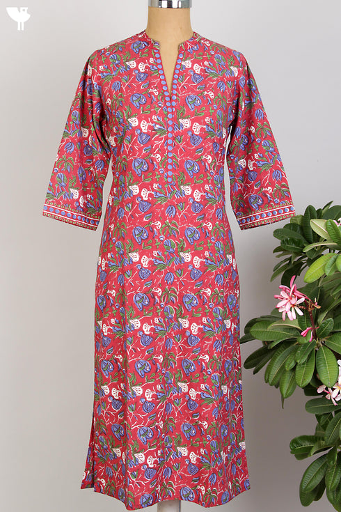 Bizzy Lizzy Kurta/Dupatta Set in Cobalt Blue Floral Block Print