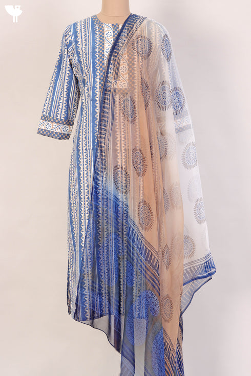 Bizzy Lizzy Kurta And Chiffon Dupatta Set In Folksy Block Print