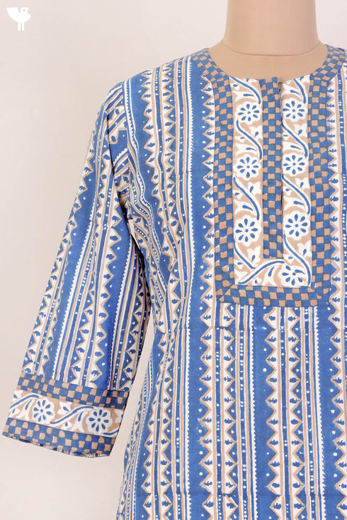 Bizzy Lizzy Kurta And Chiffon Dupatta Set In Folksy Block Print