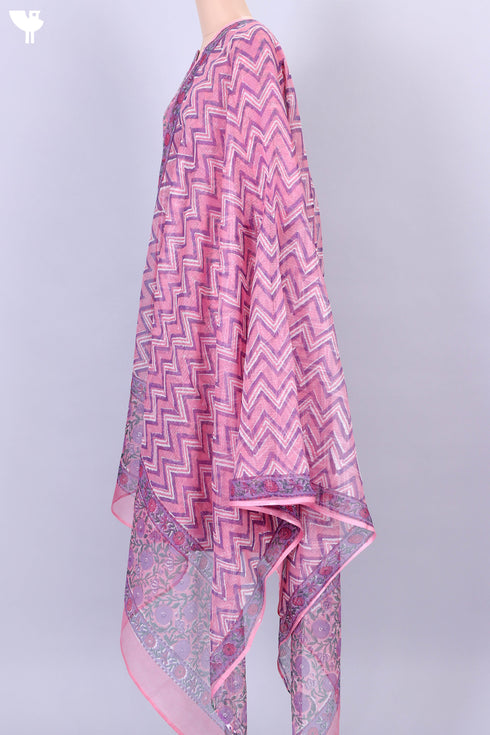 Kota Doria Kurta And Dupatta In Floral Block Print
