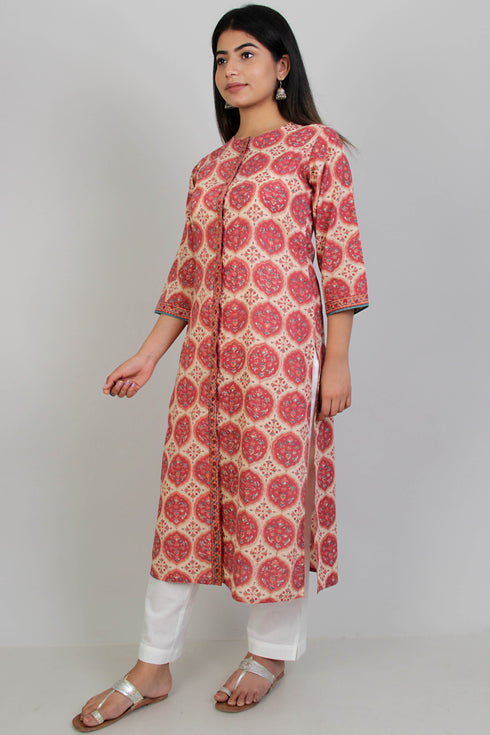 Terry Voile Kurta And Kota Dupatta Set In Graphic Block Print