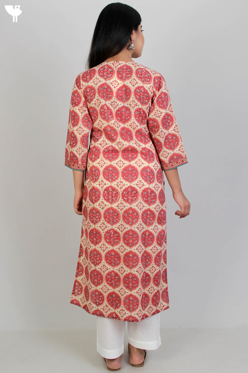 Terry Voile Kurta And Kota Dupatta Set In Graphic Block Print