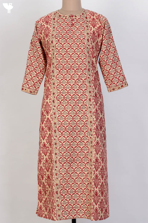 Terry Voile Kurta And Kota Dupatta Set In Floral Block Print