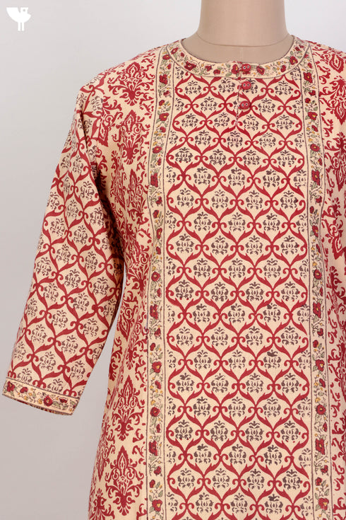 Terry Voile Kurta And Kota Dupatta Set In Floral Block Print
