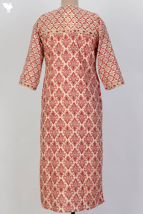 Terry Voile Kurta And Kota Dupatta Set In Floral Block Print