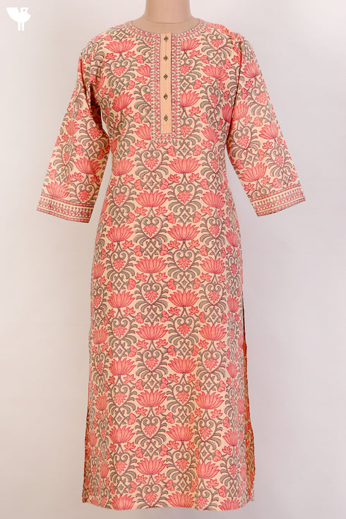 Terry Voile Kurta And Kota Dupatta Set In Floral Block Print
