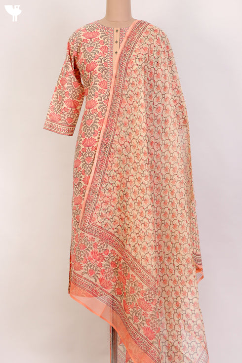 Terry Voile Kurta And Kota Dupatta Set In Floral Block Print