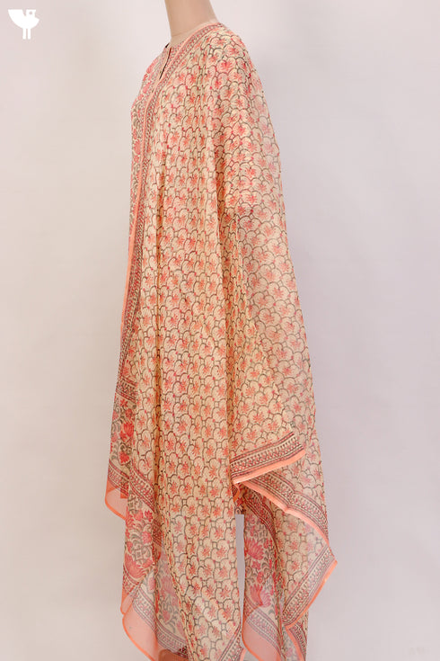 Terry Voile Kurta And Kota Dupatta Set In Floral Block Print