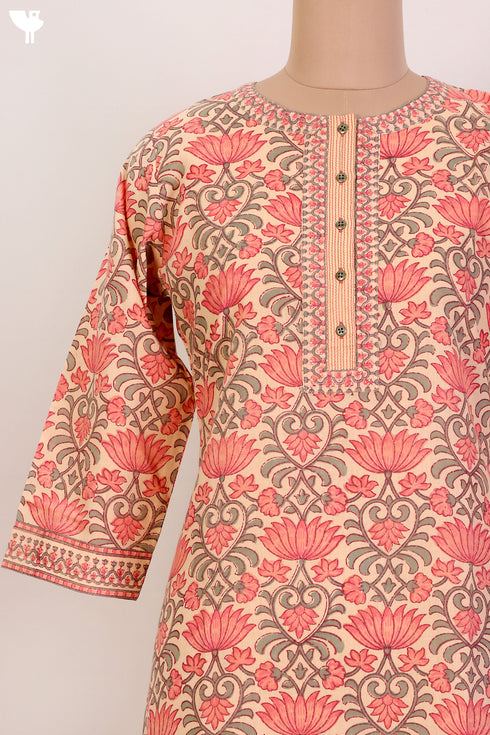 Terry Voile Kurta And Kota Dupatta Set In Floral Block Print
