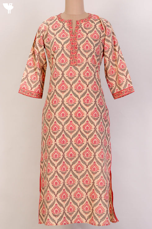 Terry Voile Kurta And Kota Dupatta Set In Floral Block Print