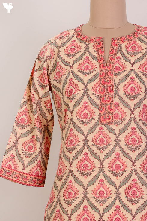 Terry Voile Kurta And Kota Dupatta Set In Floral Block Print