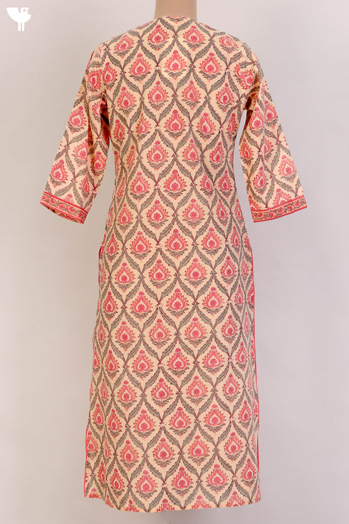 Terry Voile Kurta And Kota Dupatta Set In Floral Block Print