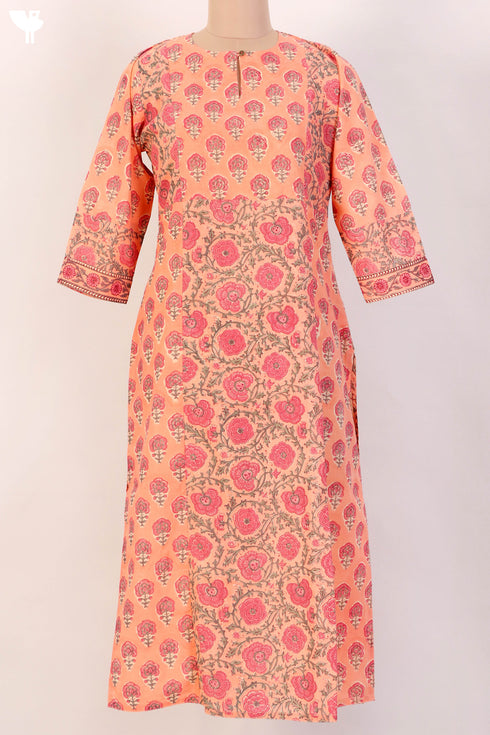 Terry Voile Kurta And Kota Dupatta Set In Floral Block Print