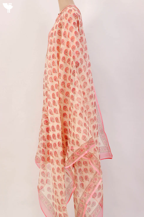 Terry Voile Kurta And Kota Dupatta Set In Floral Block Print