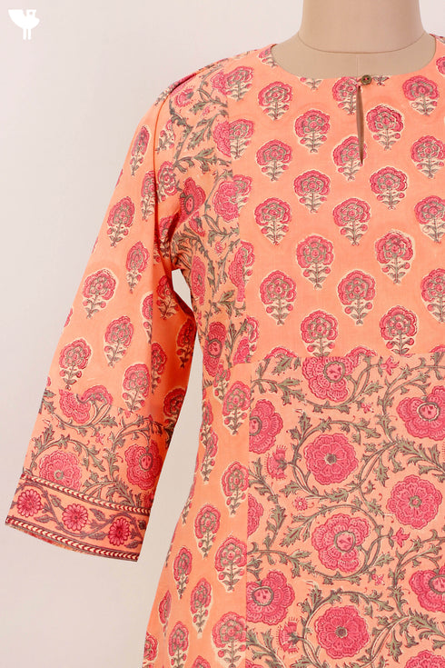 Terry Voile Kurta And Kota Dupatta Set In Floral Block Print