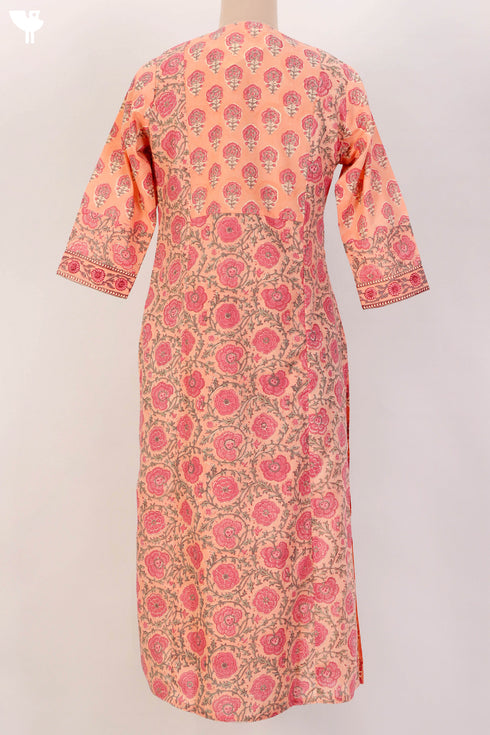 Terry Voile Kurta And Kota Dupatta Set In Floral Block Print