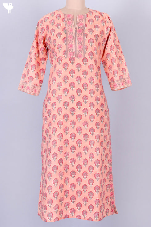 Terry Voile Kurta And Kota Dupatta Set In Floral Block Print