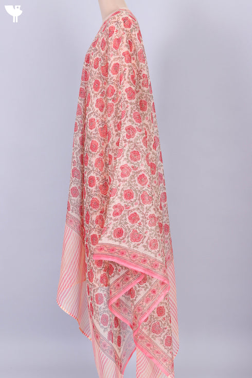 Terry Voile Kurta And Kota Dupatta Set In Floral Block Print