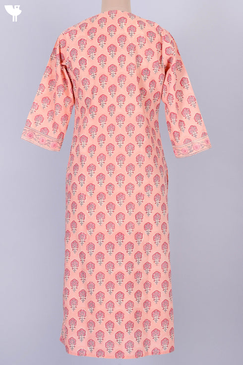 Terry Voile Kurta And Kota Dupatta Set In Floral Block Print