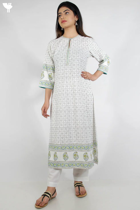 Bizzy Lizzy Kurta With Kota Doria Dupatta Set in Graphic Block Print