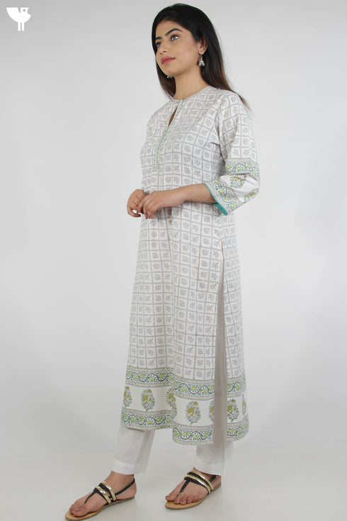 Bizzy Lizzy Kurta With Kota Doria Dupatta Set in Graphic Block Print