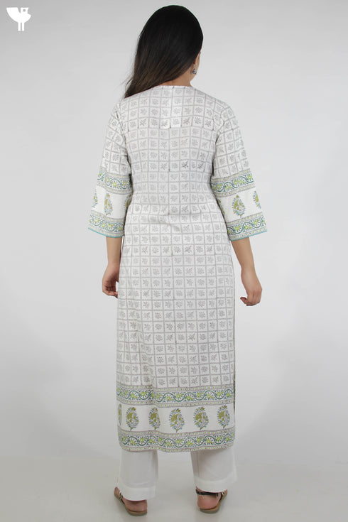 Bizzy Lizzy Kurta With Kota Doria Dupatta Set in Graphic Block Print