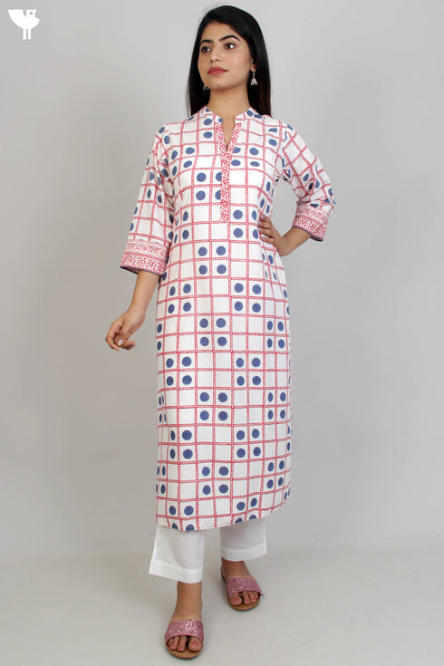 Bizzy Lizzy Kurta With Kota Doria Dupatta in Graphic Block Print