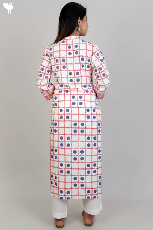 Bizzy Lizzy Kurta With Kota Doria Dupatta in Graphic Block Print